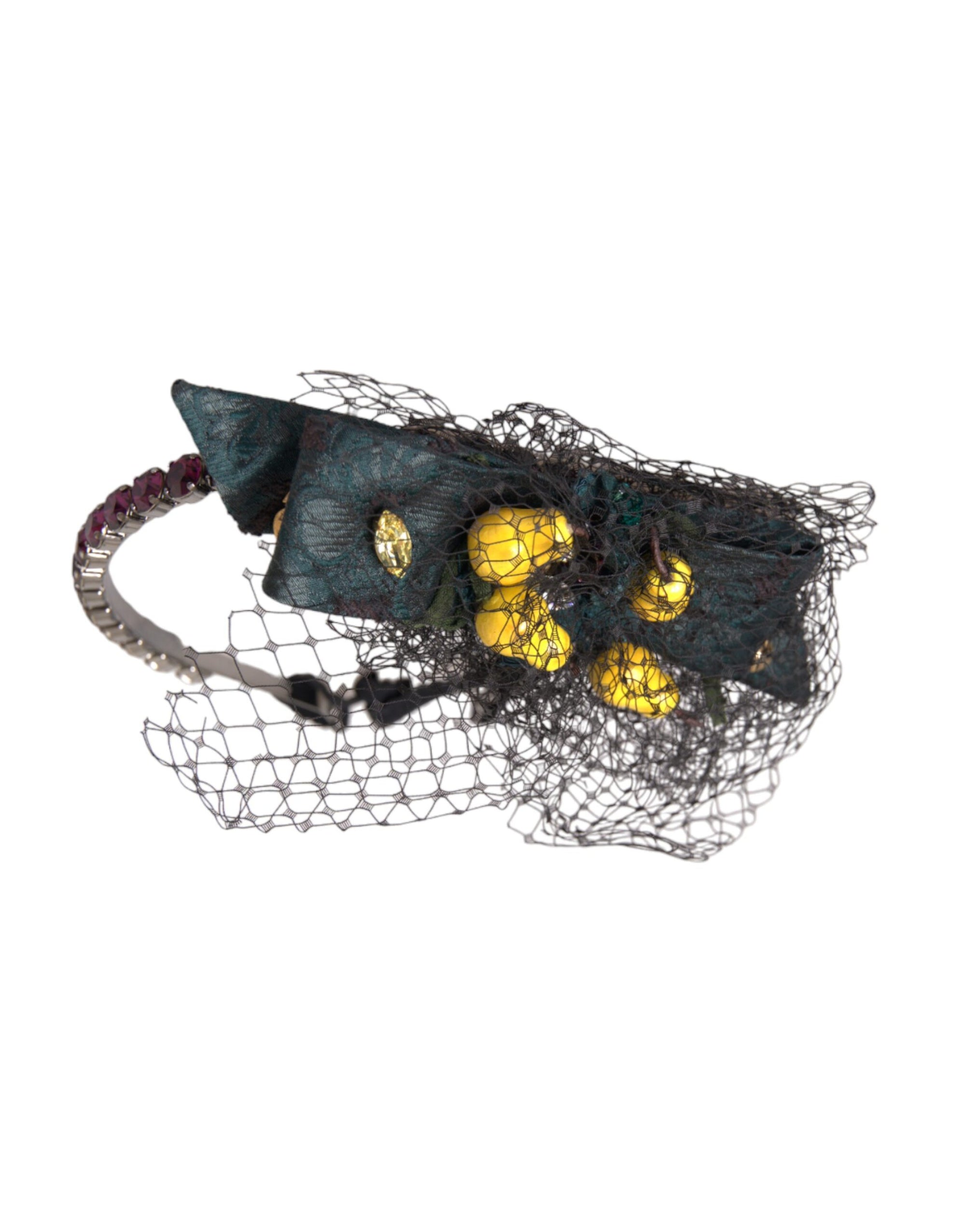 Dolce & Gabbana Black Lemons Sicily Purple Crystal Net Headband Diadem - Maison Luxe