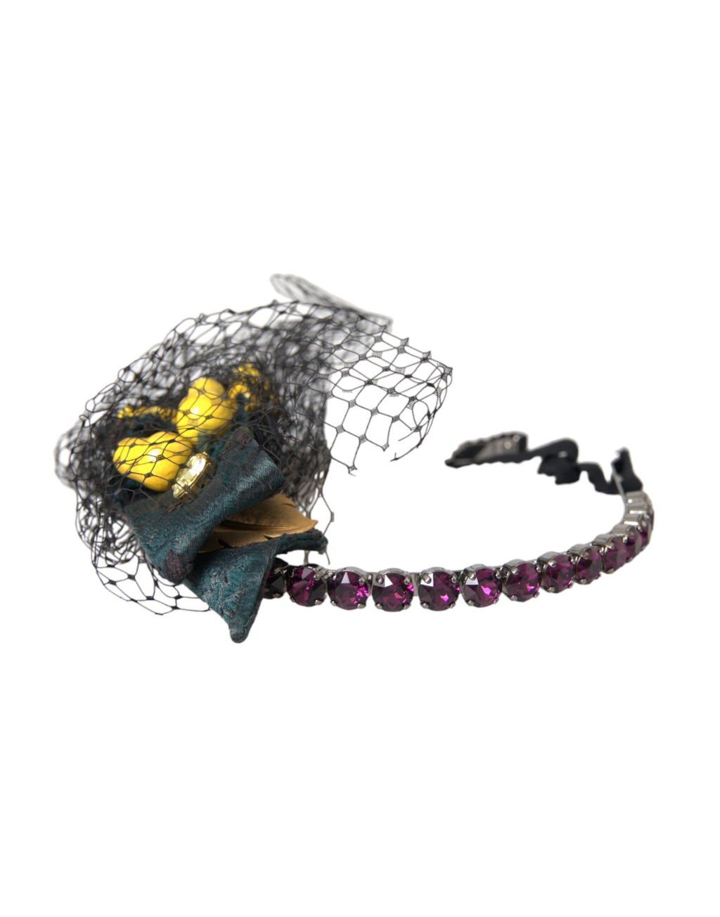 Dolce & Gabbana Black Lemons Sicily Purple Crystal Net Headband Diadem - Maison Luxe
