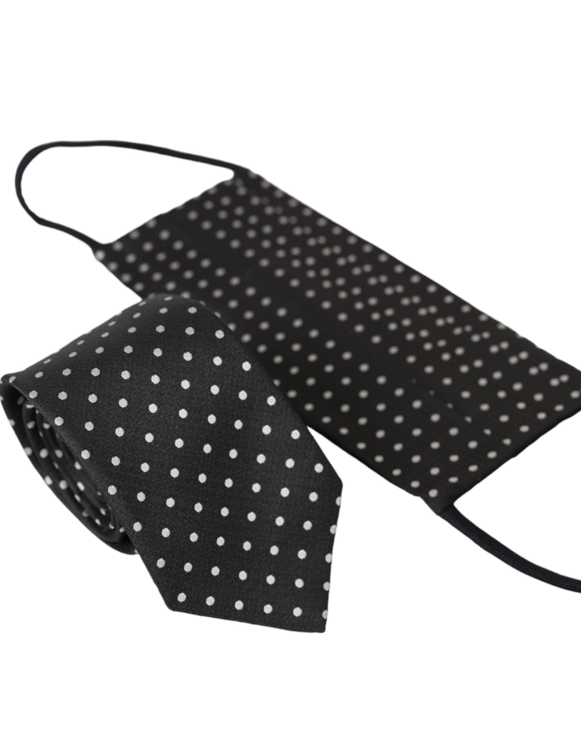 Dolce & Gabbana Black White Polka Dots 100% Silk Necktie Face Mask - Maison Luxe