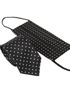 Dolce & Gabbana Black White Polka Dots 100% Silk Necktie Face Mask - Maison Luxe