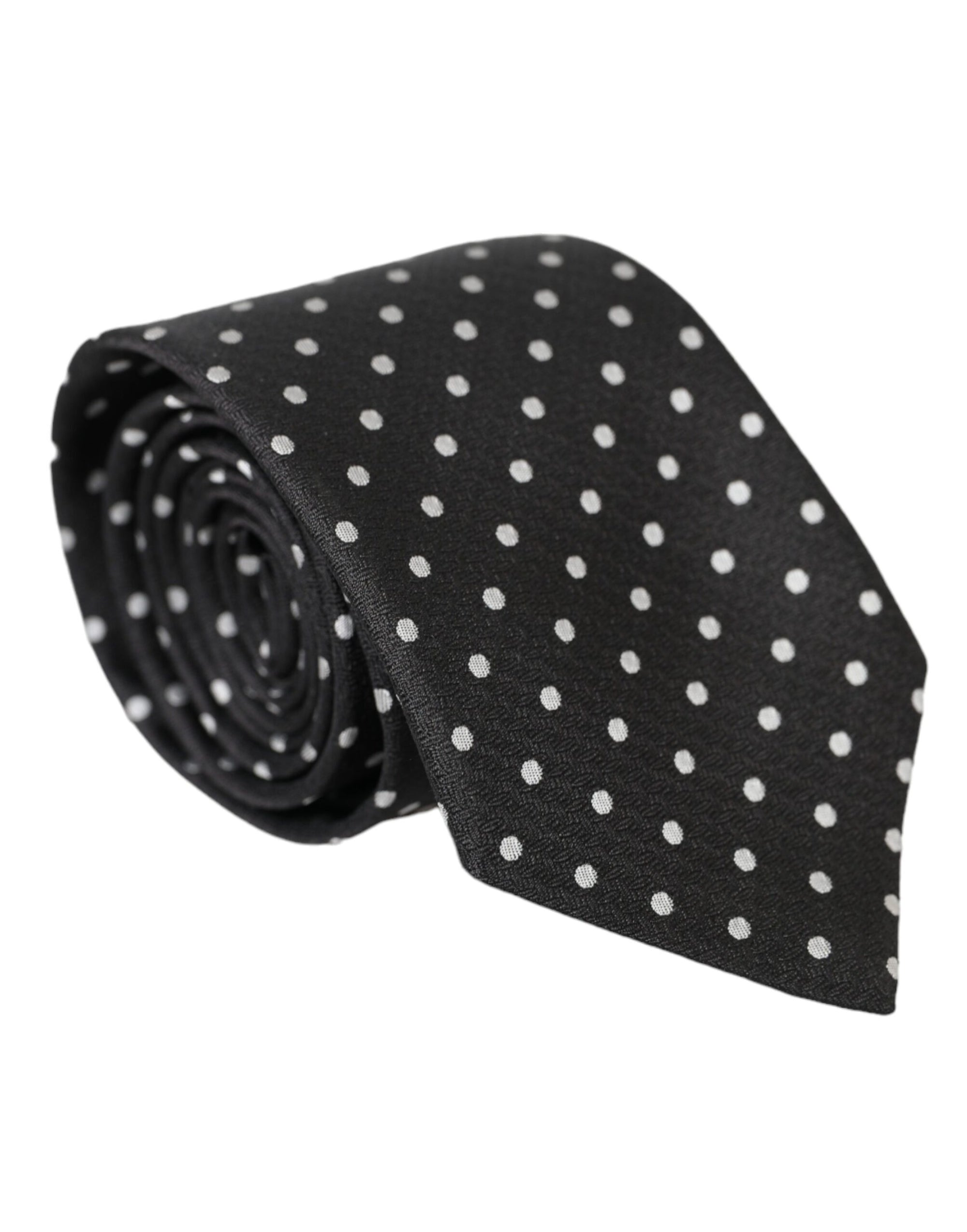 Dolce & Gabbana Black White Polka Dots 100% Silk Necktie Face Mask - Maison Luxe