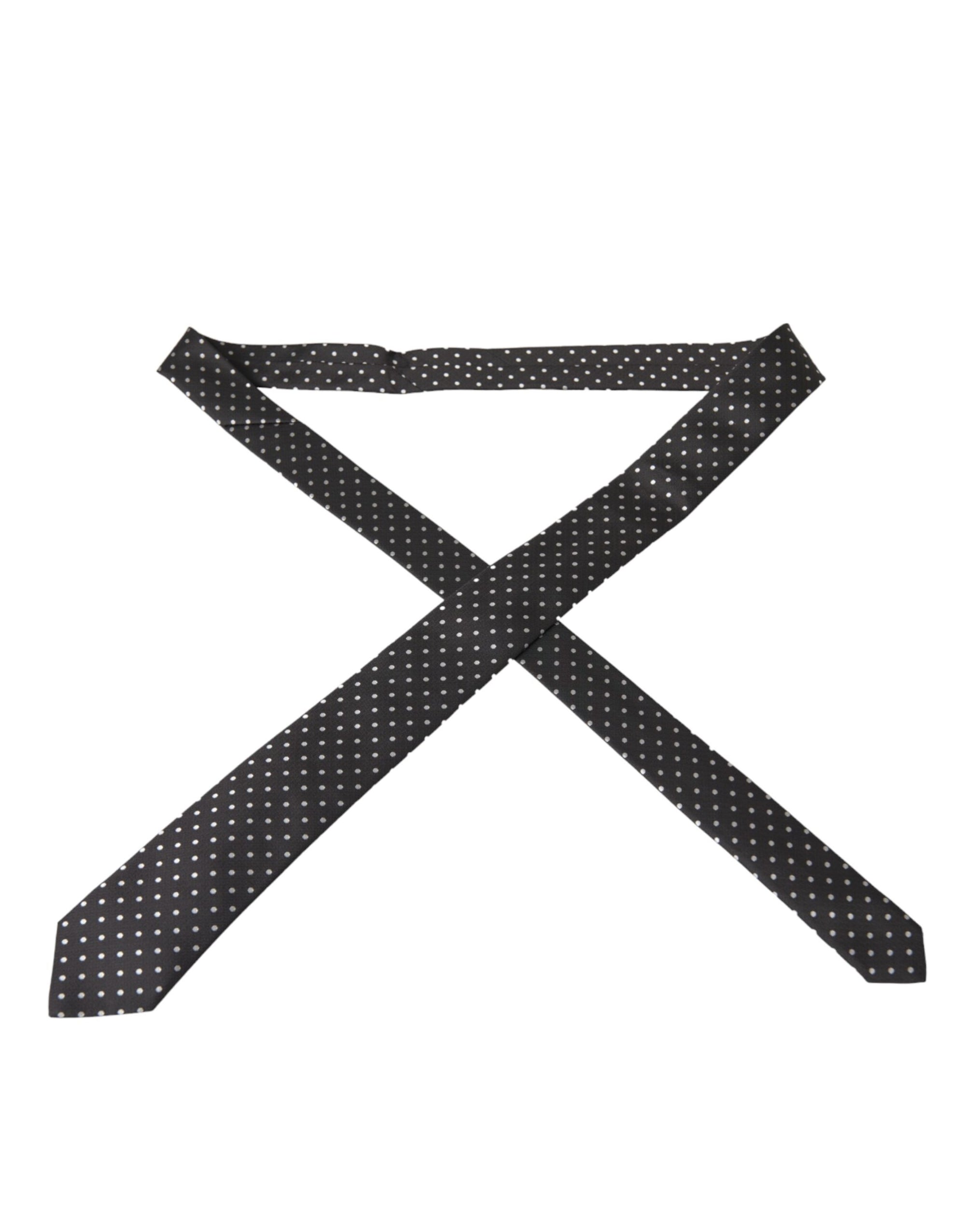 Dolce & Gabbana Black White Polka Dots 100% Silk Necktie Face Mask - Maison Luxe