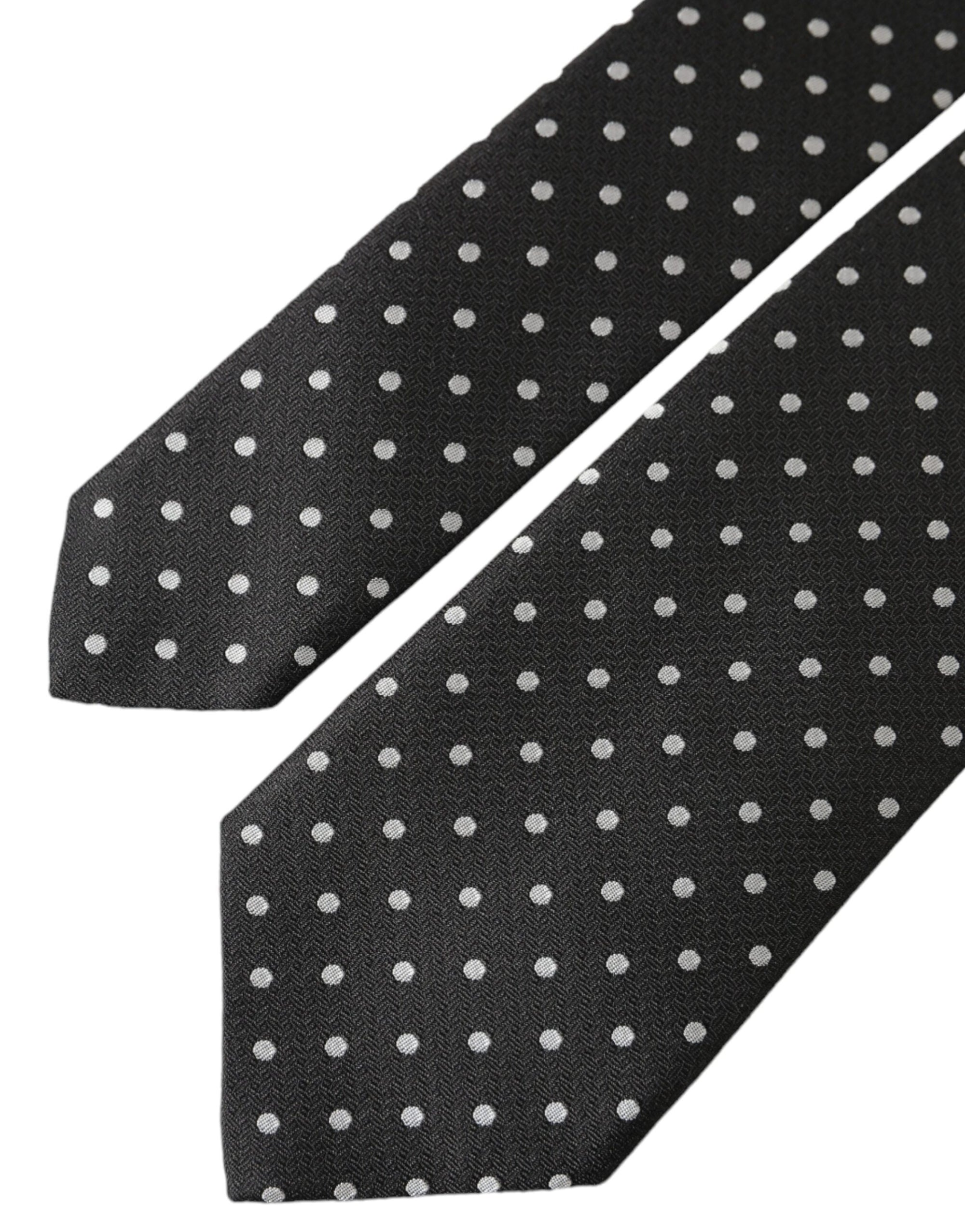 Dolce & Gabbana Black White Polka Dots 100% Silk Necktie Face Mask - Maison Luxe