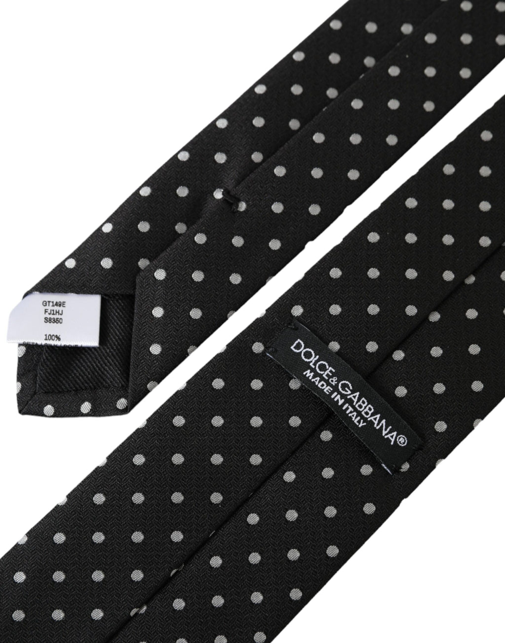 Dolce & Gabbana Black White Polka Dots 100% Silk Necktie Face Mask - Maison Luxe