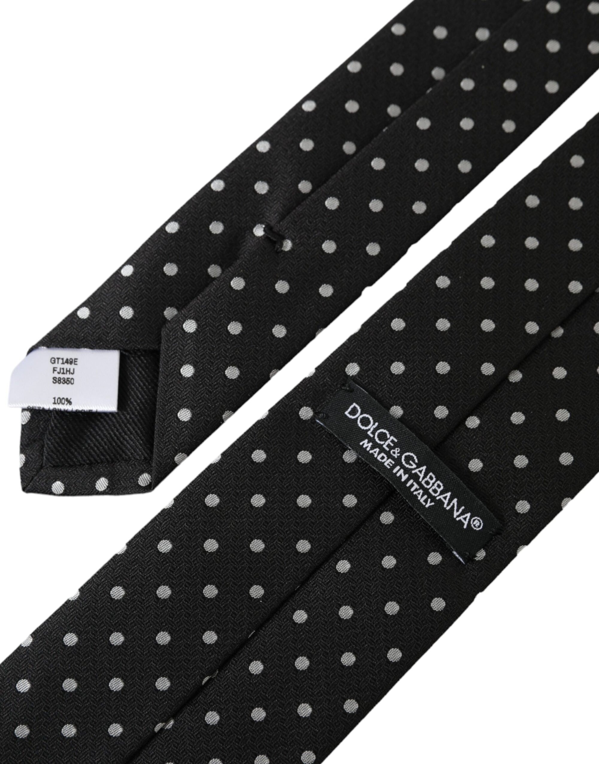 Dolce & Gabbana Black White Polka Dots 100% Silk Necktie Face Mask - Maison Luxe