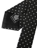 Dolce & Gabbana Black White Polka Dots 100% Silk Necktie Face Mask - Maison Luxe
