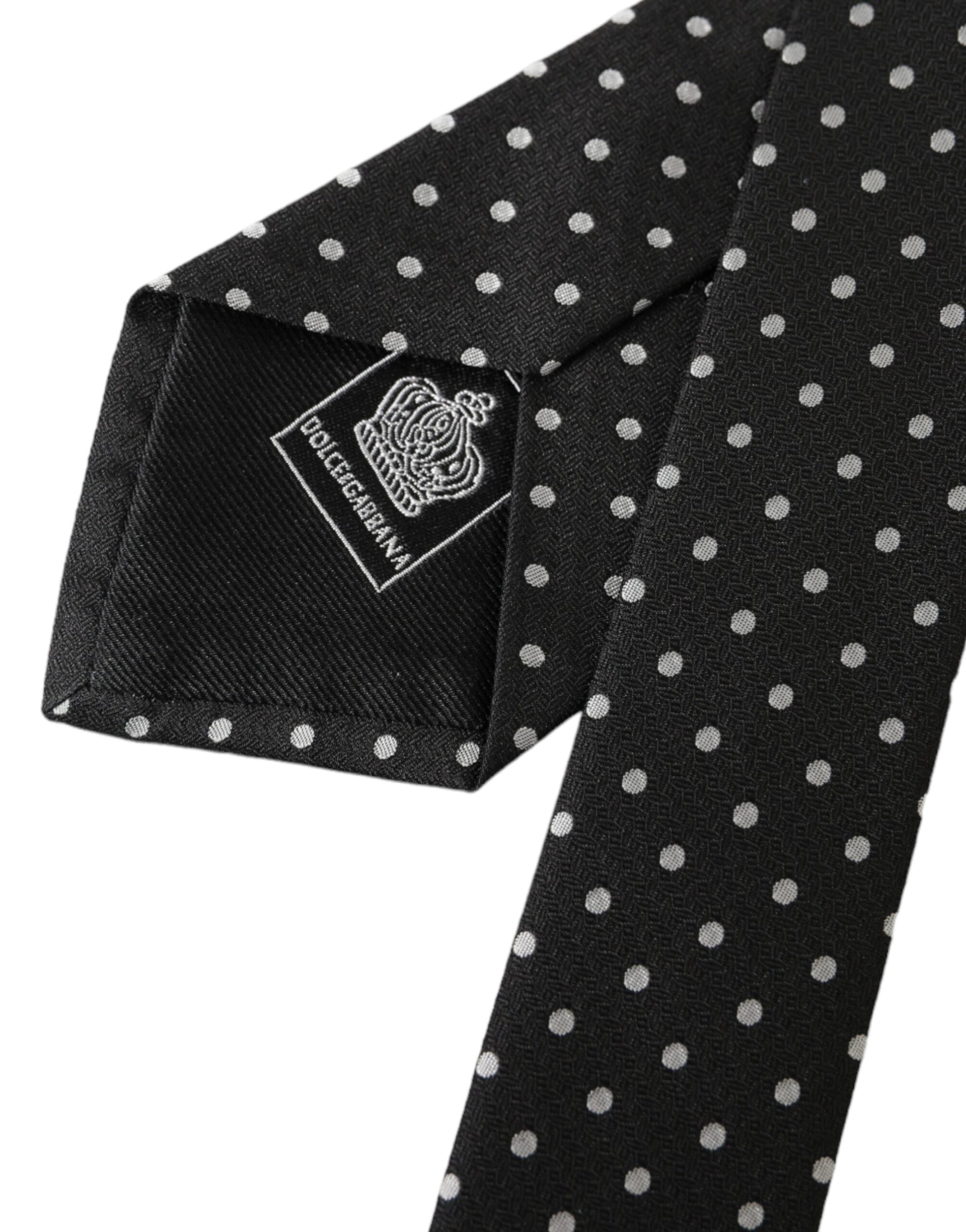 Dolce & Gabbana Black White Polka Dots 100% Silk Necktie Face Mask - Maison Luxe