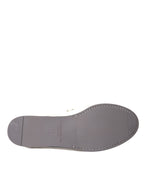 Dolce & Gabbana White Gray Leather Slip Mocassin Shoes Loafer