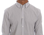 Frankie Morello White Blue Striped Casual Cotton Regular Fit Shirt
