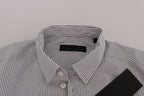 Frankie Morello White Blue Striped Casual Cotton Regular Fit Shirt