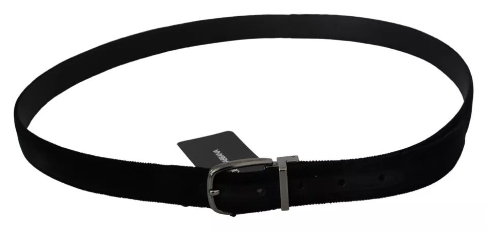 Dolce & Gabbana Black Velvet Silver Tone Metal Buckle Men Belt - Maison Luxe