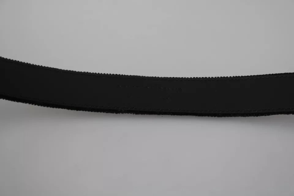 Dolce & Gabbana Black Velvet Silver Tone Metal Buckle Men Belt - Maison Luxe