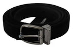 Dolce & Gabbana Black Velvet Silver Tone Metal Buckle Men Belt - Maison Luxe
