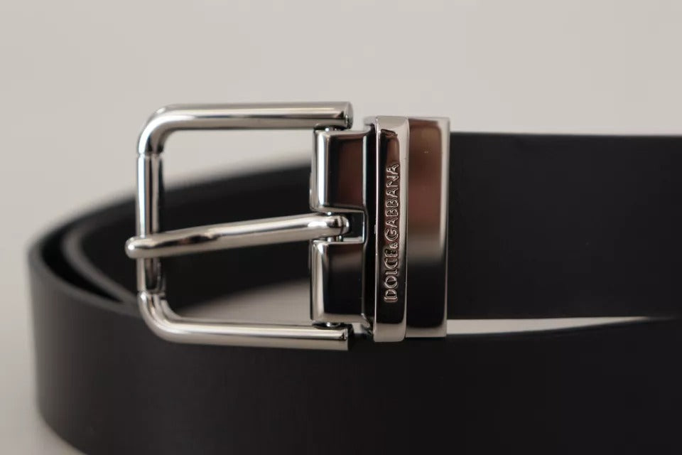 Dolce & Gabbana Black Calf Leather Logo Engraved Metal Buckle Belt - Maison Luxe