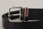 Dolce & Gabbana Black Calf Leather Logo Engraved Metal Buckle Belt - Maison Luxe
