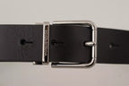 Dolce & Gabbana Black Calf Leather Logo Engraved Metal Buckle Belt - Maison Luxe