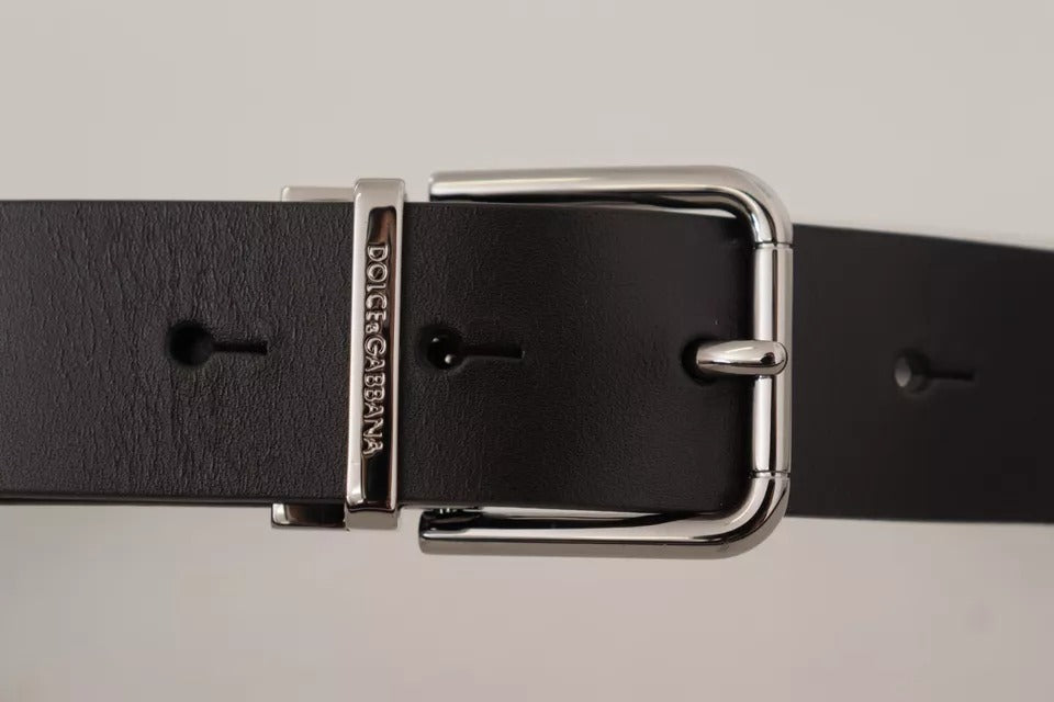 Dolce & Gabbana Black Calf Leather Logo Engraved Metal Buckle Belt - Maison Luxe