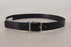 Dolce & Gabbana Black Calf Leather Logo Engraved Metal Buckle Belt - Maison Luxe