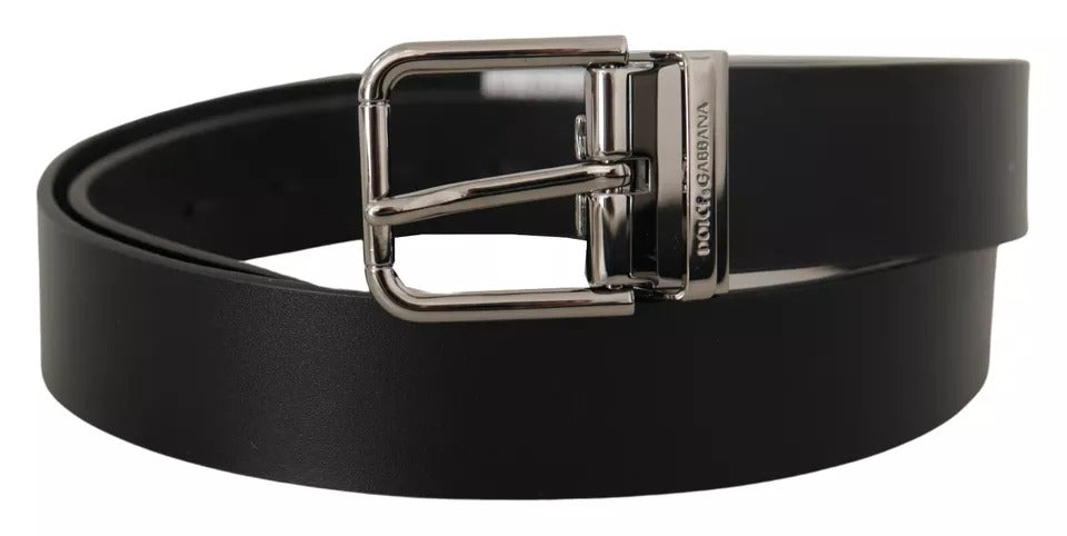 Dolce & Gabbana Black Calf Leather Logo Engraved Metal Buckle Belt - Maison Luxe