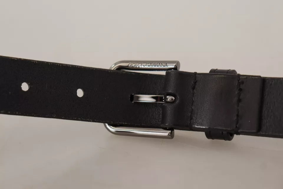 Dolce & Gabbana Black Calf Leather Classic Metal Logo Buckle Belt - Maison Luxe