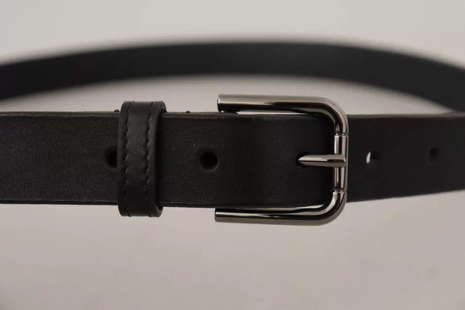 Dolce & Gabbana Black Calf Leather Classic Metal Logo Buckle Belt - Maison Luxe