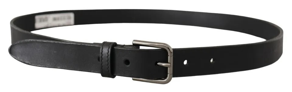 Dolce & Gabbana Black Calf Leather Classic Metal Logo Buckle Belt - Maison Luxe