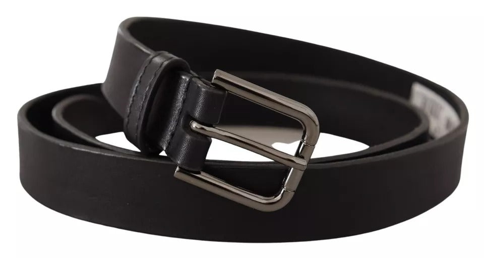 Dolce & Gabbana Black Calf Leather Classic Metal Logo Buckle Belt - Maison Luxe