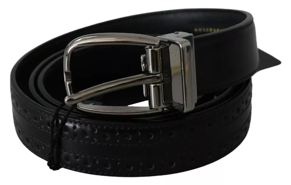 Dolce & Gabbana Black Leather Silver Metal Buckle Classic Belt - Maison Luxe