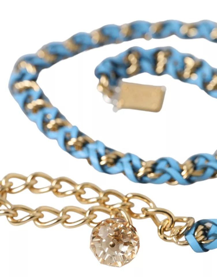 Dolce & Gabbana Blue Braided Gold Brass Chain Waist Belt - Maison Luxe