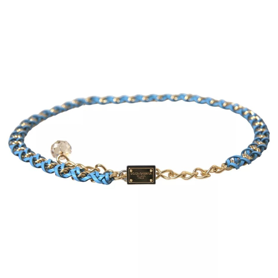 Dolce & Gabbana Blue Braided Gold Brass Chain Waist Belt - Maison Luxe
