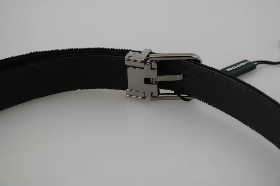 Dolce & Gabbana Black Velvet Leather Silver Buckle Belt - Maison Luxe