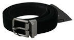 Dolce & Gabbana Black Velvet Leather Silver Buckle Belt - Maison Luxe