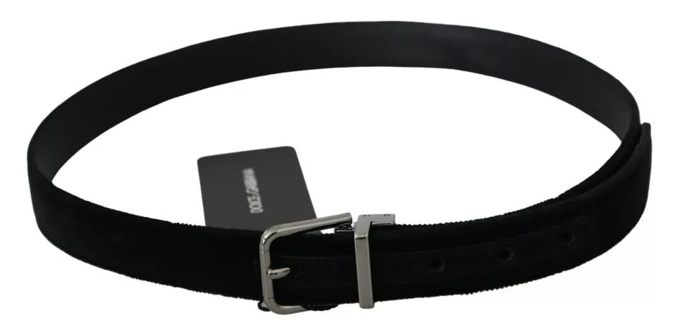 Dolce & Gabbana Black Velvet Leather Silver Buckle Belt - Maison Luxe