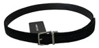Dolce & Gabbana Black Velvet Leather Silver Buckle Belt - Maison Luxe