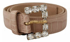 Dolce & Gabbana Beige Leather Crystal Buckle Women Belt - Maison Luxe