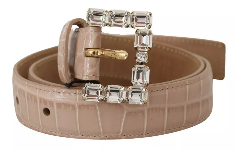 Dolce & Gabbana Beige Leather Crystal Buckle Women Belt - Maison Luxe
