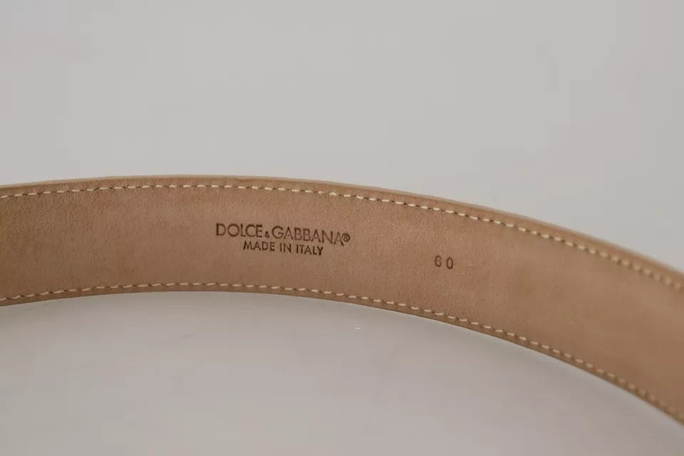 Dolce & Gabbana Beige Leather Crystal Buckle Women Belt - Maison Luxe