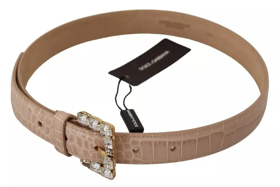 Dolce & Gabbana Beige Leather Crystal Buckle Women Belt - Maison Luxe