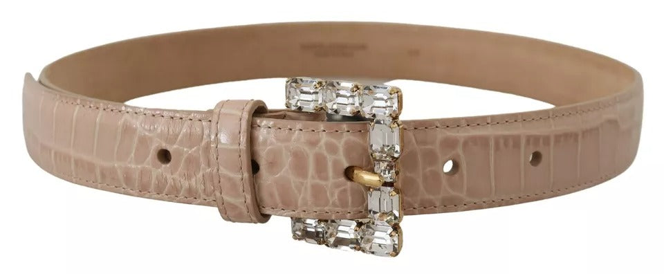 Dolce & Gabbana Beige Leather Crystal Buckle Women Belt - Maison Luxe