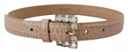 Dolce & Gabbana Beige Leather Crystal Buckle Women Belt - Maison Luxe