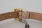 Dolce & Gabbana Beige Leather Crystal Buckle Women Belt - Maison Luxe
