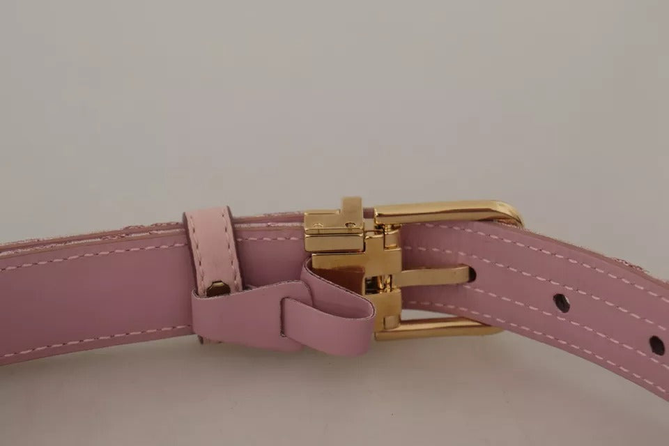 Dolce & Gabbana Pink Jaquard Embroidered Gold Tone Metal Buckle Belt - Maison Luxe