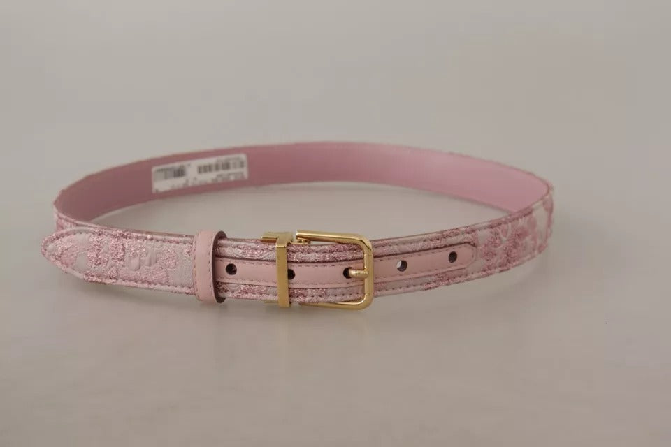 Dolce & Gabbana Pink Jaquard Embroidered Gold Tone Metal Buckle Belt - Maison Luxe
