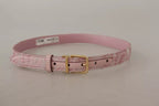 Dolce & Gabbana Pink Jaquard Embroidered Gold Tone Metal Buckle Belt - Maison Luxe
