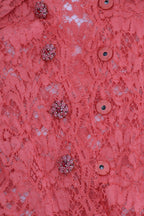 Dolce & Gabbana Orange Crystal Buttons Floral Lace Blouse