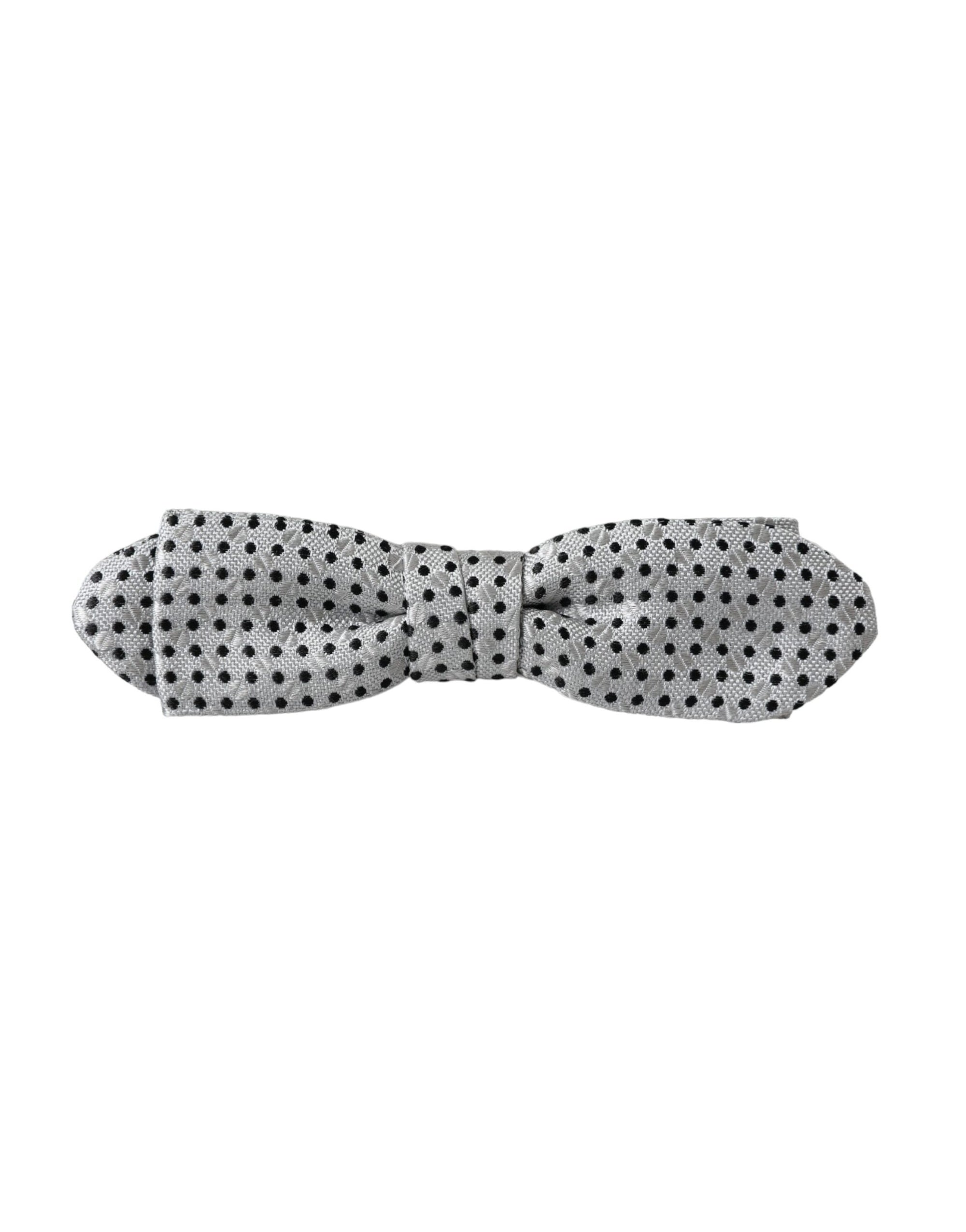 Dolce & Gabbana Gray Silk Polka Dot Adjustable Neck Men Papillon Bow Tie - Maison Luxe