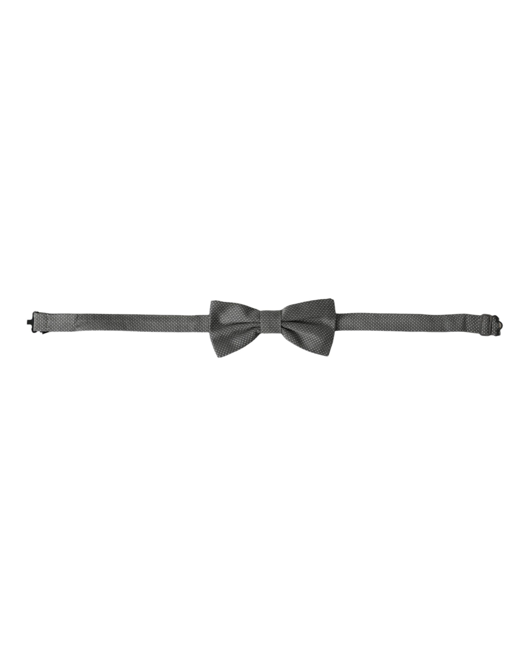 Dolce & Gabbana Gray Silk Patterned Adjustable Neck Men Bow Tie - Maison Luxe
