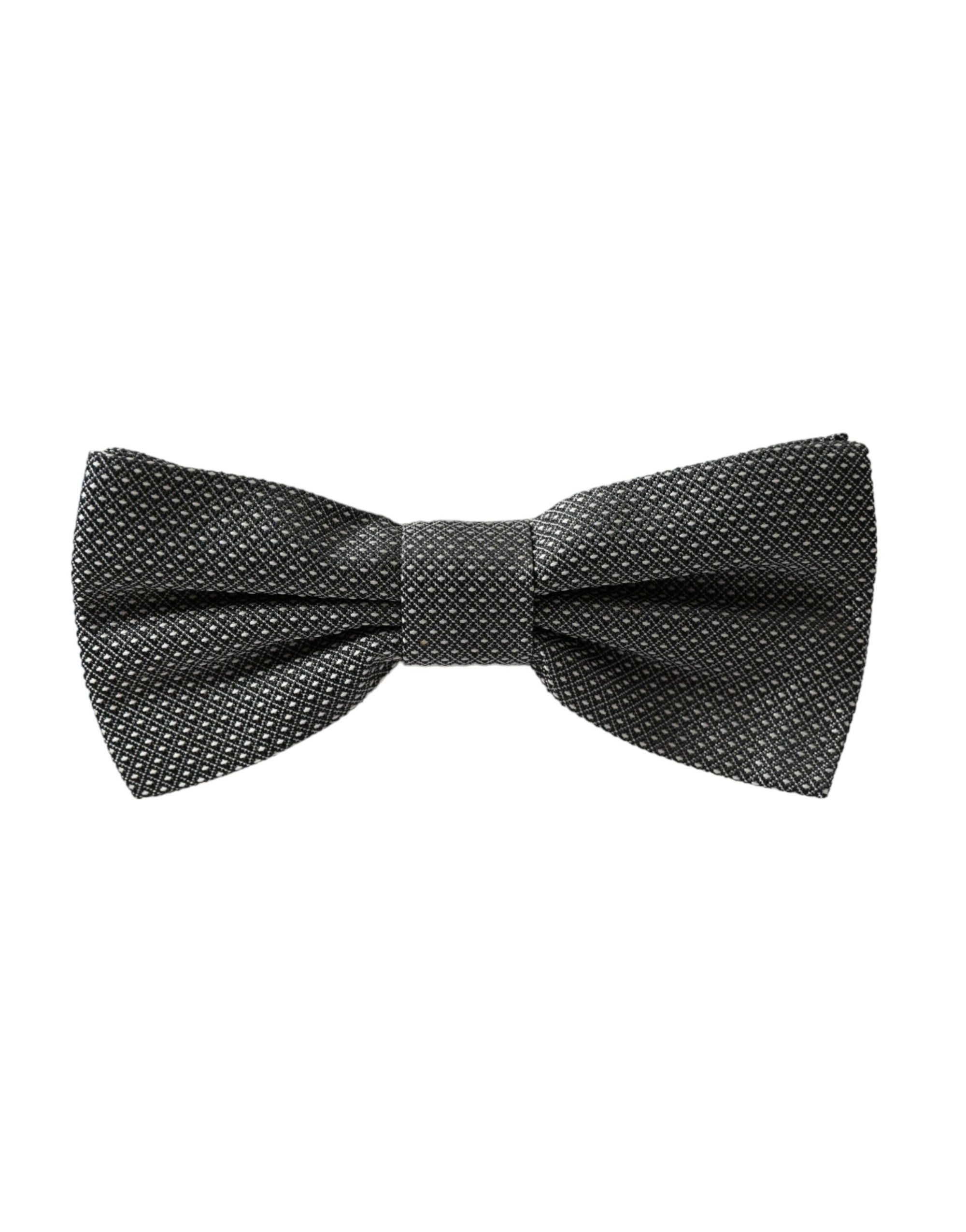 Dolce & Gabbana Gray Silk Patterned Adjustable Neck Men Bow Tie - Maison Luxe