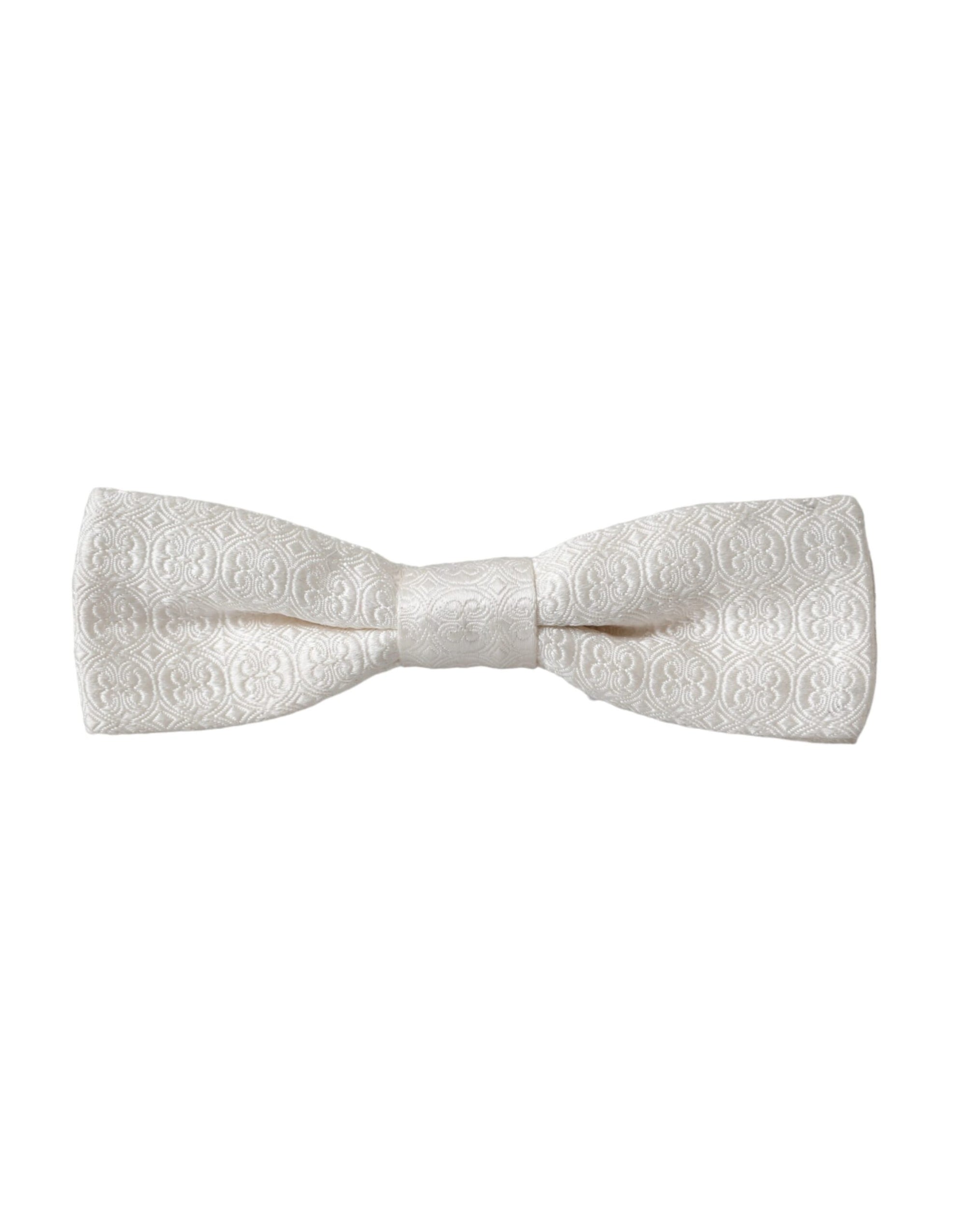 Dolce & Gabbana White Silk Patterned Adjustable Neck Men Papillon Bow Tie - Maison Luxe