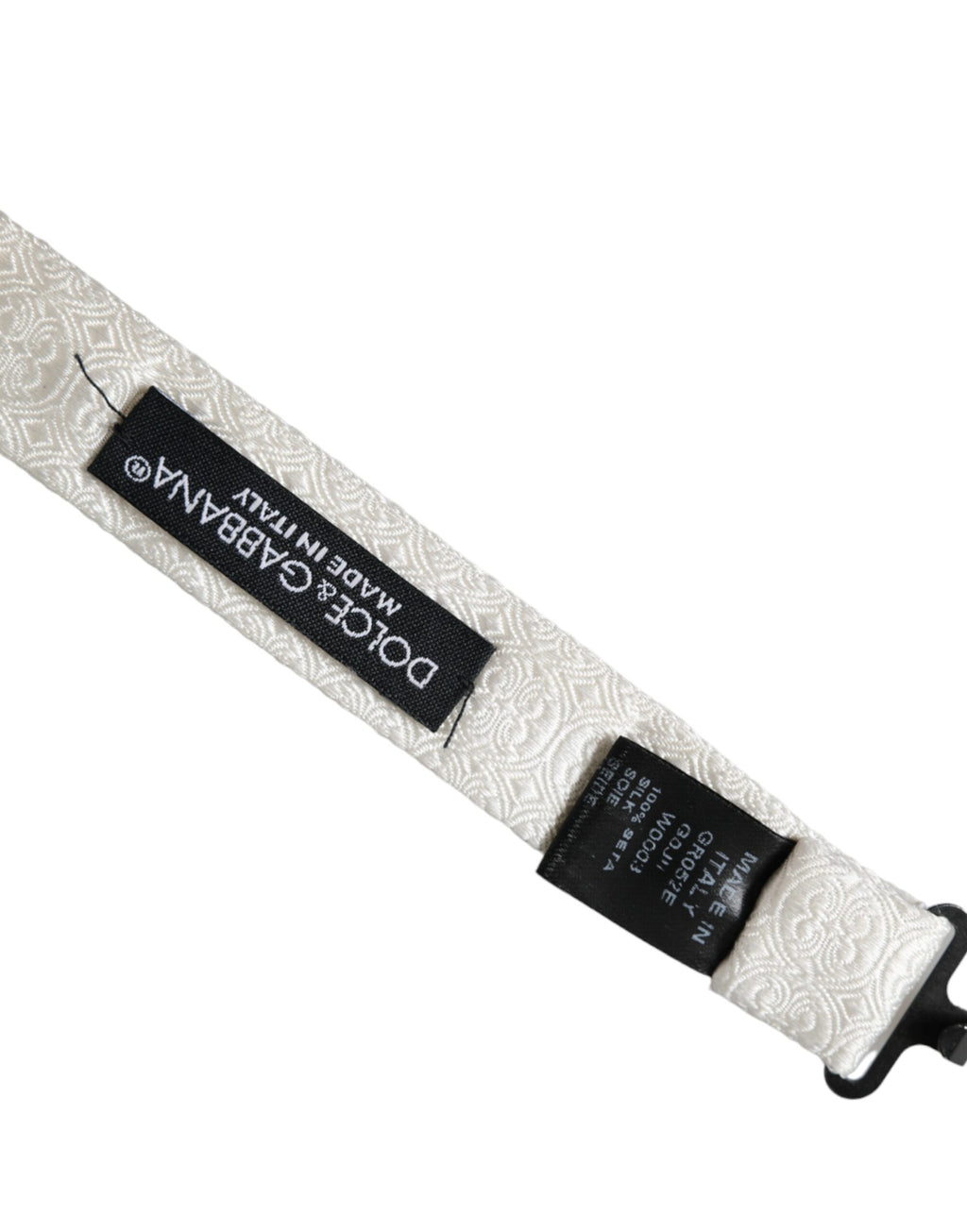 Dolce & Gabbana White Silk Patterned Adjustable Neck Men Papillon Bow Tie - Maison Luxe